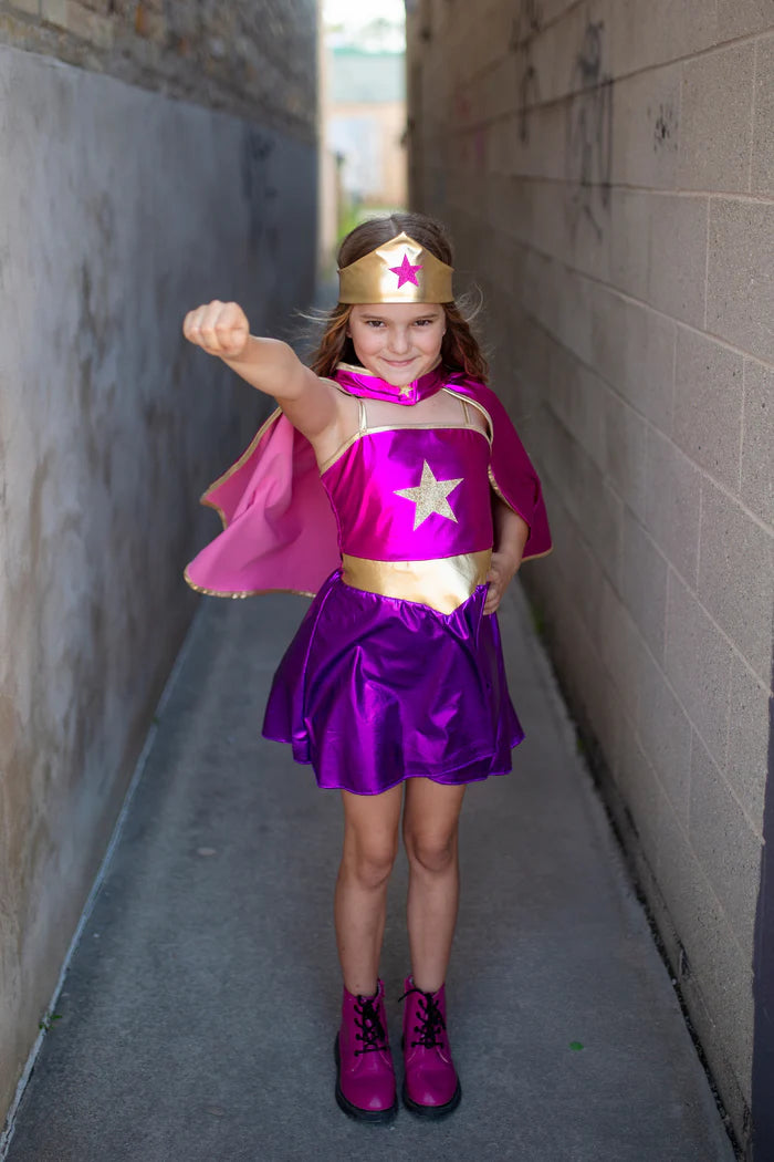 Superhero Star Dress, Cape & Headpiece Size 5-6