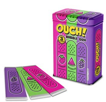 Ouch! Bubble Gum Band-Aids Assorted Flavor Tin, 12ct Display