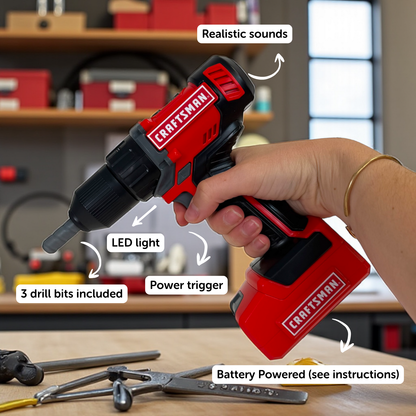 Red Toolbox- Craftsman Display- toy drill + toy circular saw