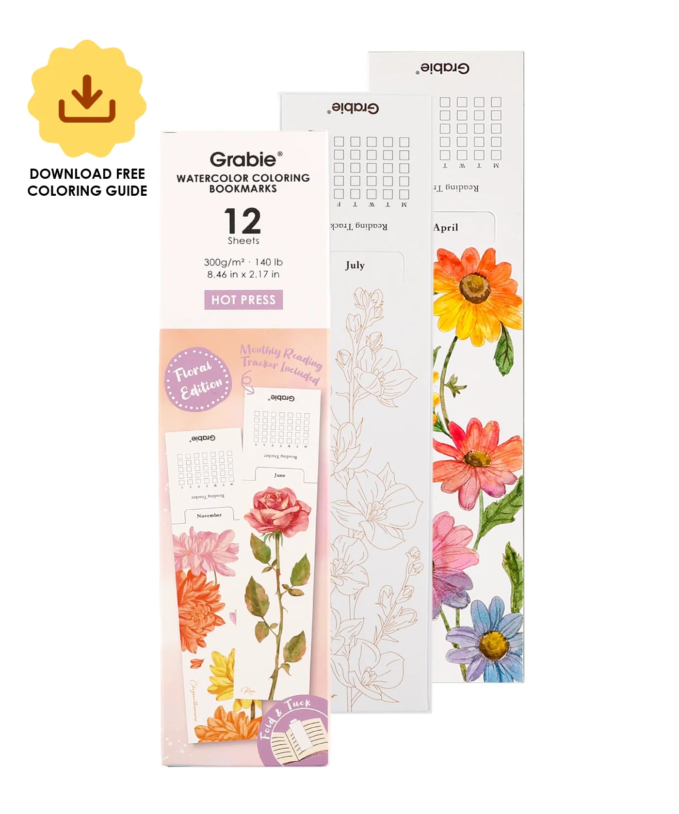 12 Sheets Watercolor Coloring Bookmarks Grabie