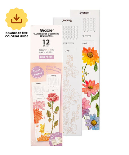 12 Sheets Watercolor Coloring Bookmarks Grabie