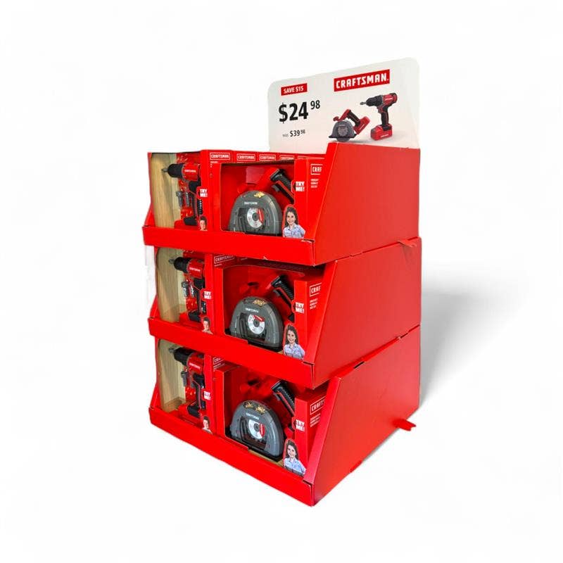Red Toolbox- Craftsman Display- toy drill + toy circular saw