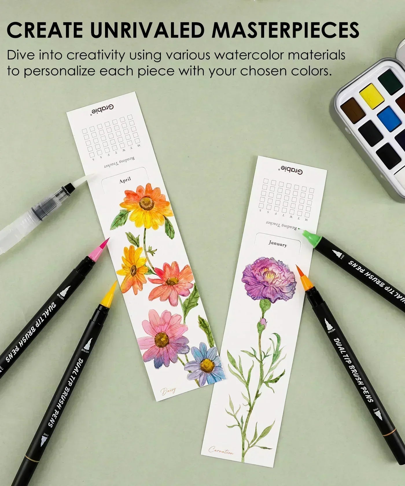 12 Sheets Watercolor Coloring Bookmarks Grabie