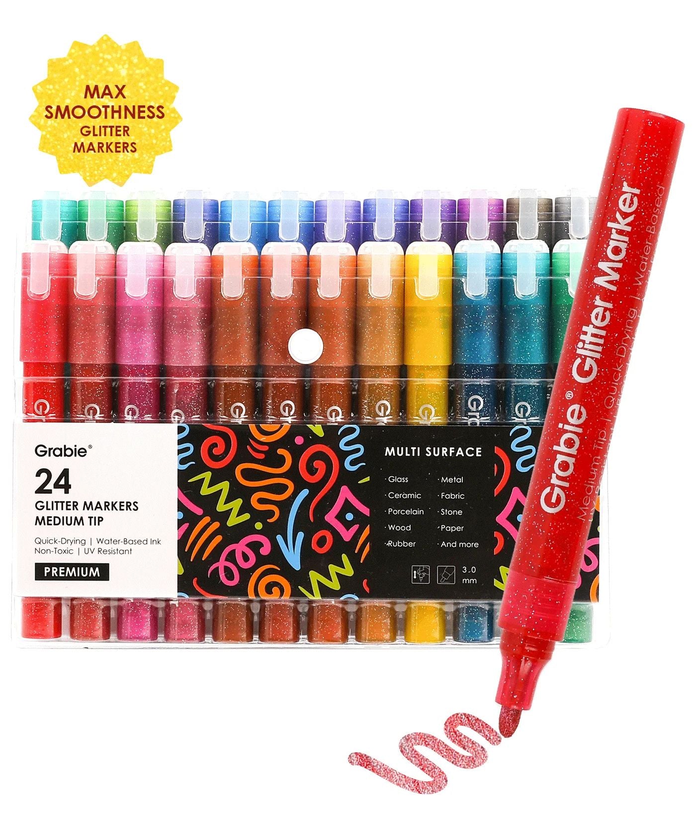 Iridescent Glitter Acrylic Paint Marker Set of 24