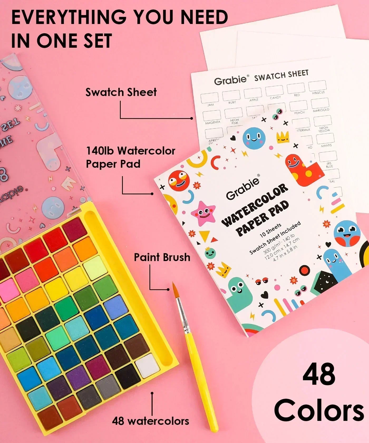 All-In-One Watercolor Set of 48 Grabie
