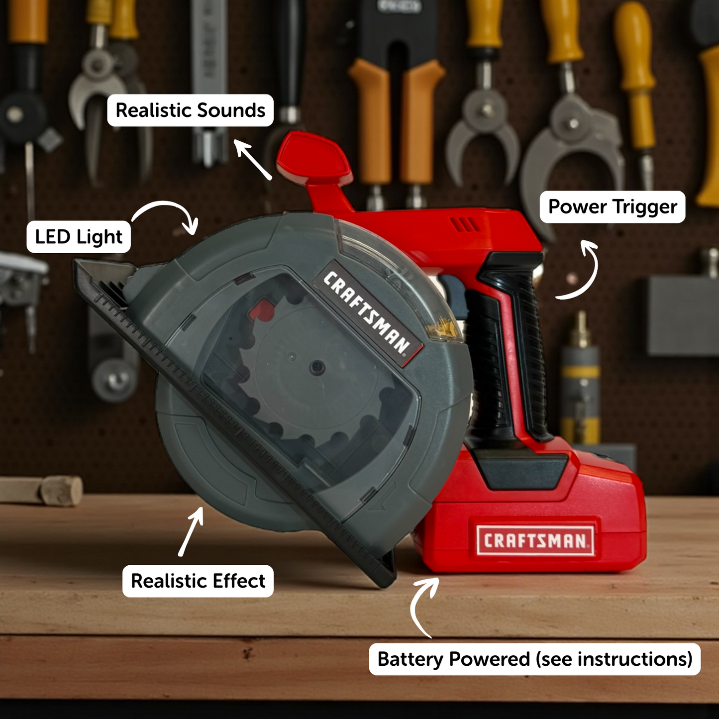 Red Toolbox- Craftsman Display- toy drill + toy circular saw