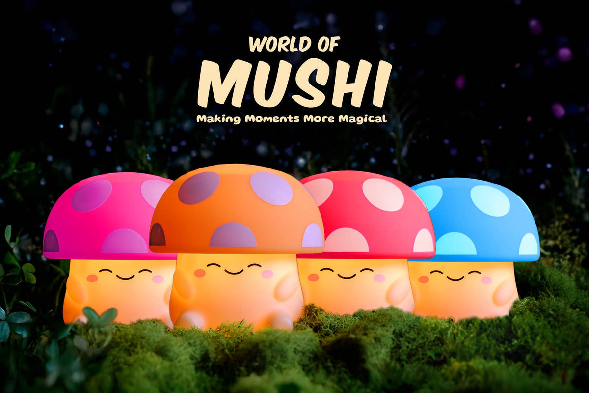 Mushi Ambient Mushroom Night Light - Squishy Silicone USB-C: Blue