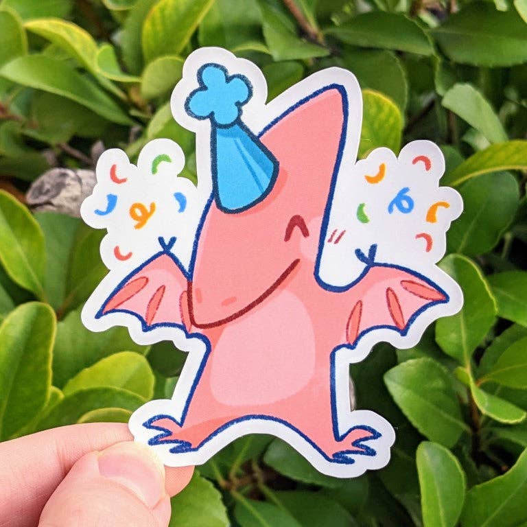 Dino Party Stickers: Pink Pterodactyl