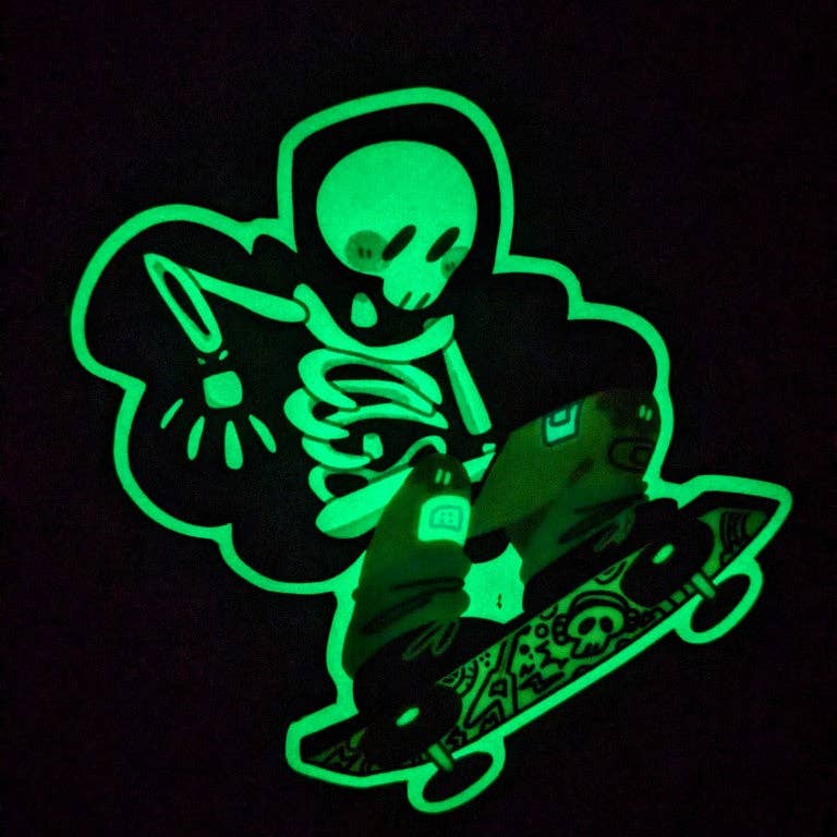 Glow in the Dark Skeleton Ghost Stickers: Skater Ghost