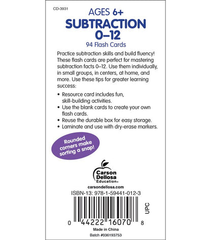 Subtraction Flashcards 0-12