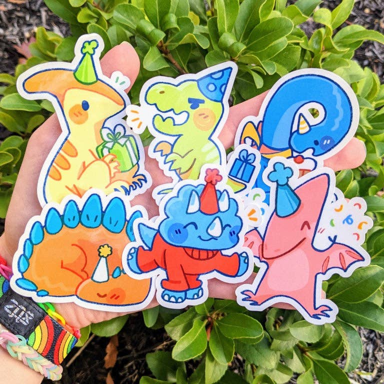 Dino Party Stickers: Pink Pterodactyl
