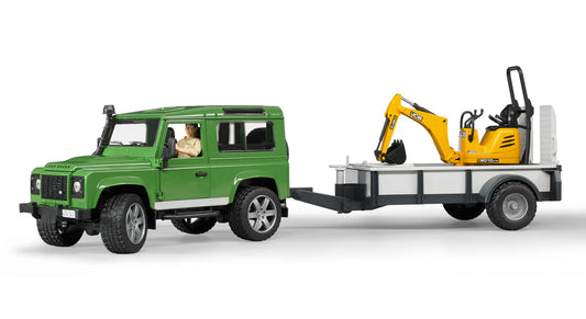 Bruder Land Rover w/ Trailer, JCB Micro Exc. and Worker