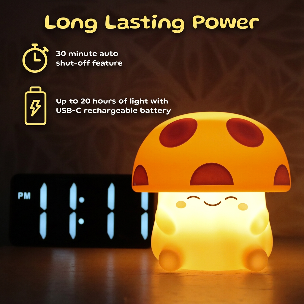 Mushi Ambient Mushroom Night Light - Squishy Silicone USB-C: Blue