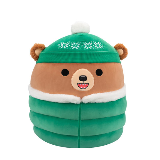 Squishmallow Stokely 12 Inch Green Puffer Brown Bear